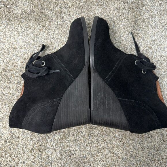 Lucky Brand Womens 9.5 M LK Sway Black Suede Lace-Up Wedges Ankle Booties‎ - Picture 7 of 8